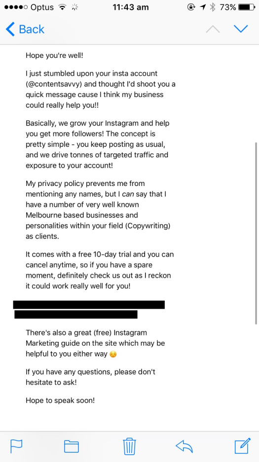 Instagram scam 1 email sample