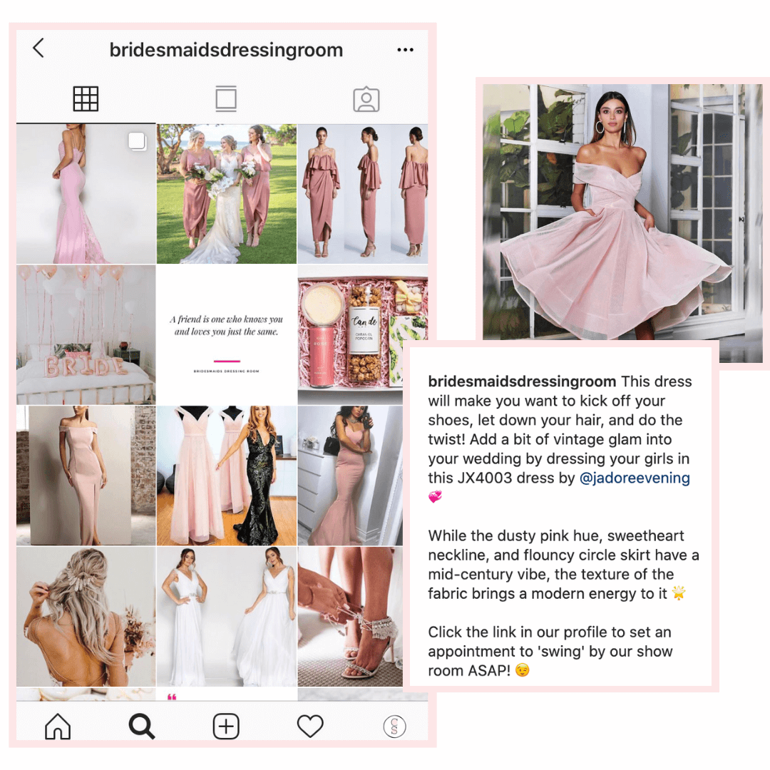 Bridesmaids Dressing Room Instagram grid, photos, and captions