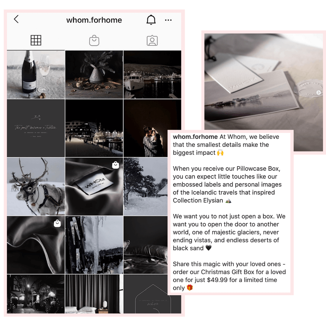 Whom For Home Instagram grid, photos, and captions